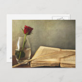 アンティーク書及びバラ葉書 ポストカード (正面/裏面)