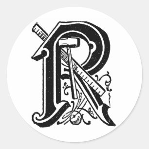 アンティーク書道のメイソニックシンボル文字R ラウンドシール