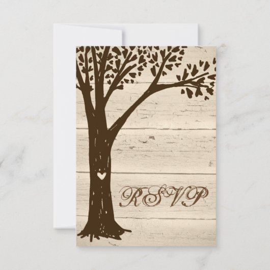 アンティーク木彫りツリー結婚式RSVPカード 出欠カード (裏面)