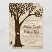 アンティーク木彫りハートツリー結婚式の招待 招待状 (正面/裏面)