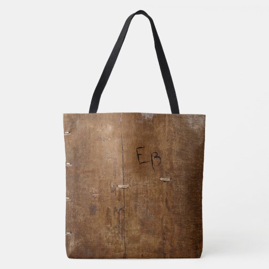 「アンティーク木材」とイニシャルその他の文字 トートバッグ (正面)