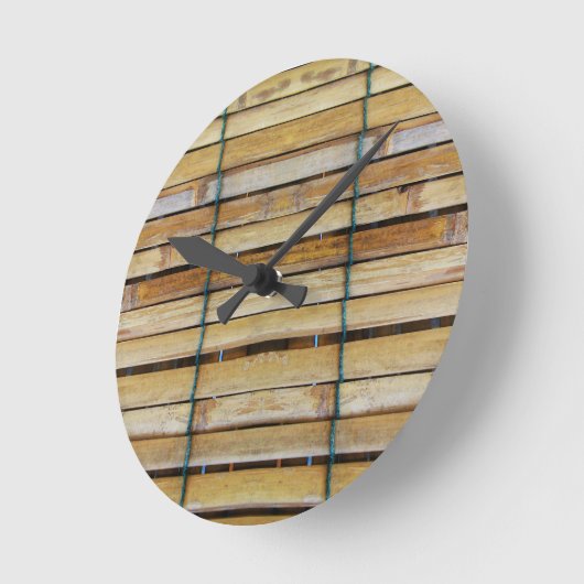 アンティーク木製木材スラット ラウンド壁時計 (傾斜)
