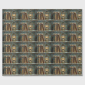 アンティーク本の山の絵 アンティーク図書館の壁 ラッピングペーパー (フラット)