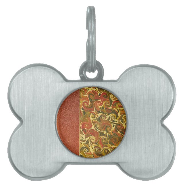 アンティーク本の表紙、華麗な渦巻き模様 ペットネームタグ (正面)