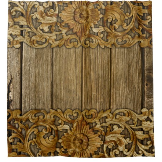 アンティーク材，フローラ彫り，ヴィンテージ,ビクトリアン, シャワーカーテン (正面)