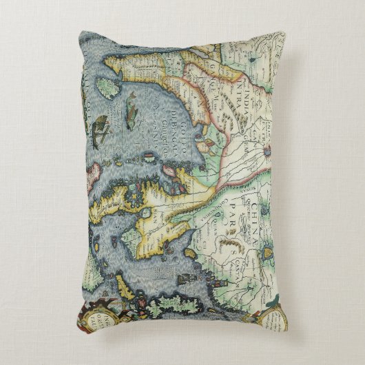 アンティーク東南アジアの地図メルカトル/ホンジウス アクセントクッション (正面(垂直))