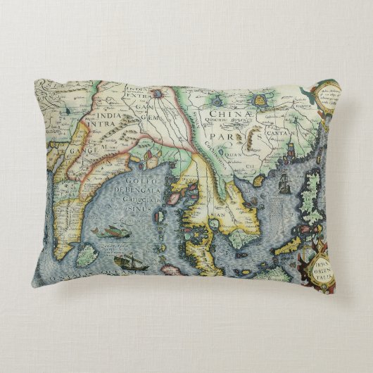 アンティーク東南アジアの地図メルカトル/ホンジウス アクセントクッション (裏面)