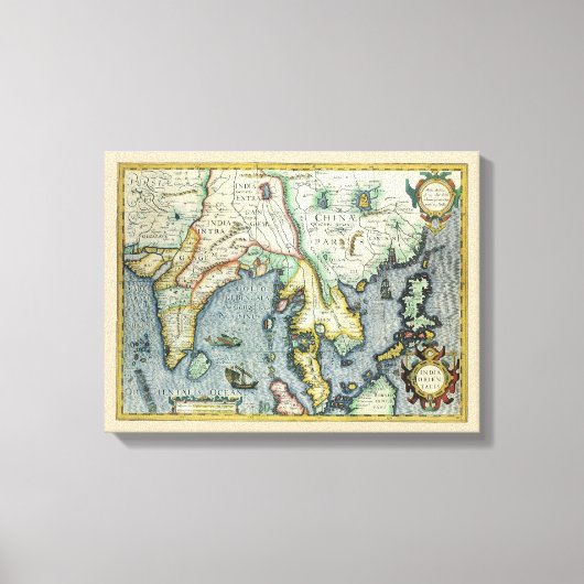 アンティーク東南アジアの地図メルカトル/ホンジウス キャンバスプリント (正面)