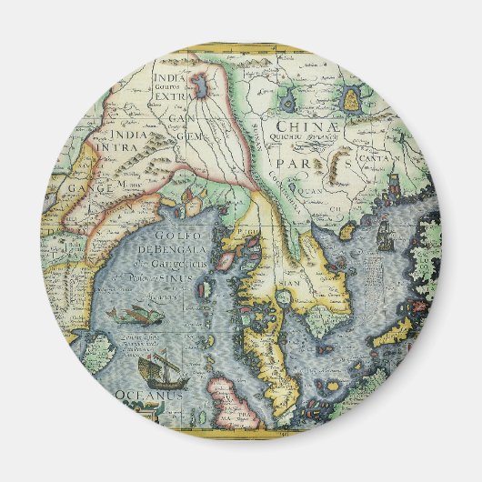 アンティーク東南アジアの地図メルカトル/ホンジウス マグネット (正面)