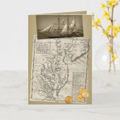 アンティーク東海岸地図の誕生日カード カード (黄色い花)