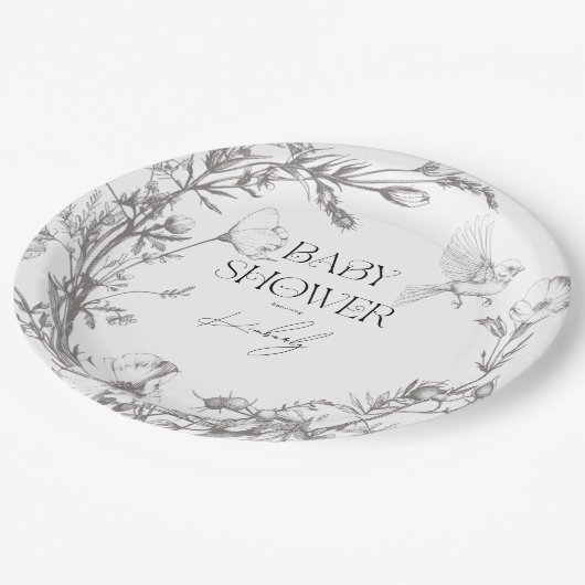 アンティーク森林動物の赤ちゃんシャワー ペーパープレート (アングル)