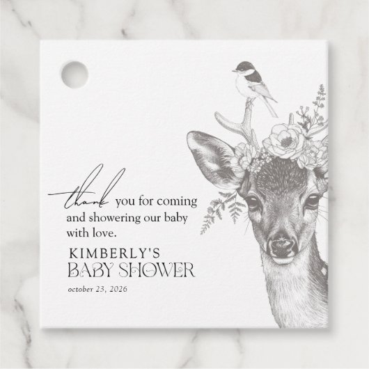 アンティーク森林動物赤ちゃんシャワーありがとう フェイバータグ (正面)