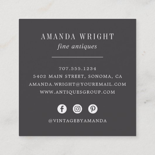 アンティーク椅子スクウェア名刺 |木炭 スクエア名刺 (裏面)