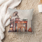 アンティーク椅子，古いタイプライター，レトロラジオ，グランプ クッション (ブランケット)