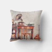 アンティーク椅子，古いタイプライター，レトロラジオ，グランプ クッション (裏面)