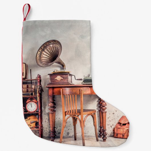 アンティーク椅子,古いタイプライター,レトロラジオ,グランプ スモールクリスマスストッキング (正面)
