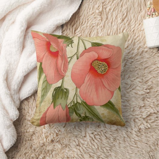 アンティーク植物性プリントコーラルフラワーヴィンテージ クッション (ブランケット)