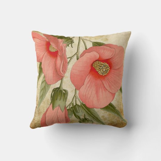 アンティーク植物性プリントコーラルフラワーヴィンテージ クッション (裏面)