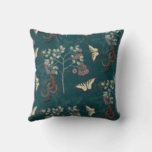 アンティーク植物蝶とカトクロアアカシア クッション (裏面)