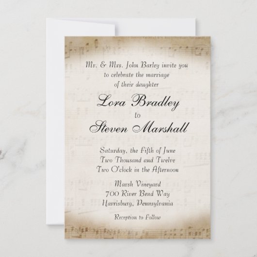 アンティーク楽譜テーマ結婚式招待状 招待状 (正面)