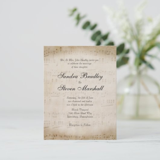 アンティーク楽譜テーマ結婚式招待状 招待状 (スタンド正面)