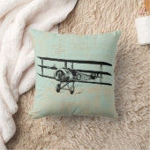 アンティーク機ヴィンテージ飛行機グリーンミュージック紙 クッション (ブランケット)