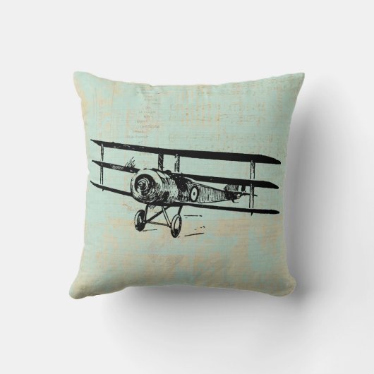 アンティーク機ヴィンテージ飛行機グリーンミュージック紙 クッション (裏面)