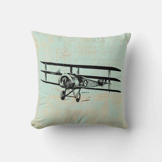 アンティーク機ヴィンテージ飛行機グリーンミュージック紙 クッション (正面)