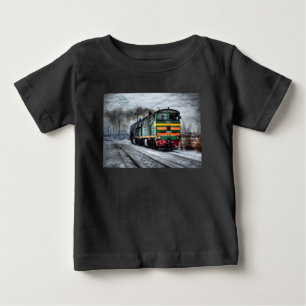 アンティーク機関車蒸気エンジントレインTシャツ ベビーTシャツ