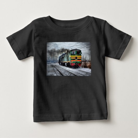 アンティーク機関車蒸気エンジントレインTシャツ ベビーTシャツ (正面)