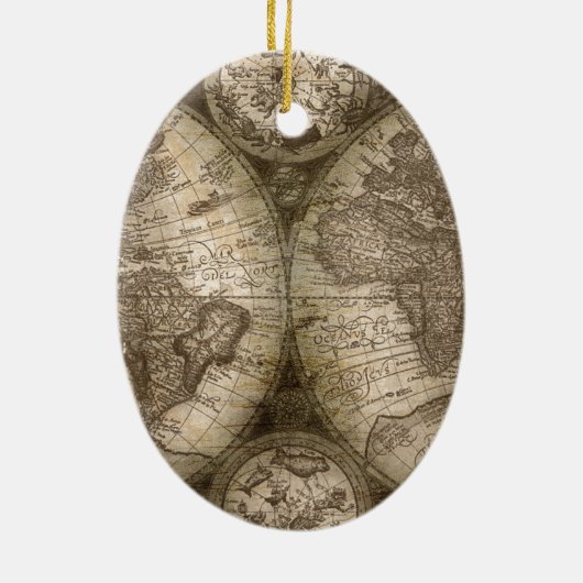 アンティーク歴史旧世界地図の大陸 セラミックオーナメント (裏面)