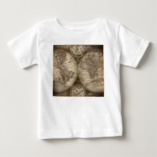 アンティーク歴史旧世界地図の大陸 ベビーTシャツ (正面)