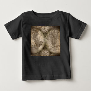アンティーク歴史旧世界地図の大陸 ベビーTシャツ