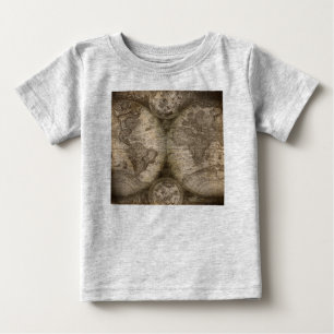 アンティーク歴史旧世界地図の大陸 ベビーTシャツ