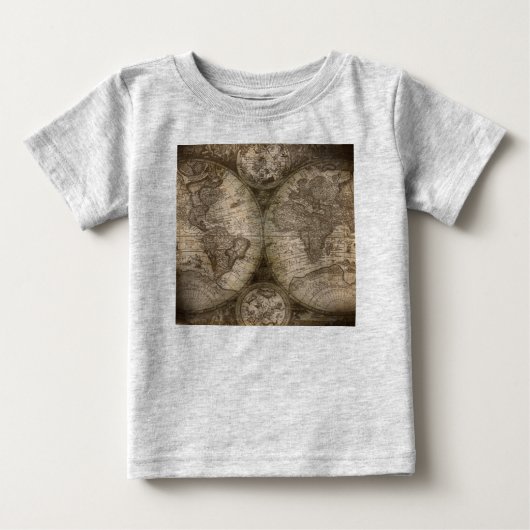 アンティーク歴史旧世界地図の大陸 ベビーTシャツ (正面)