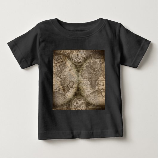 アンティーク歴史旧世界地図の大陸 ベビーTシャツ (正面)