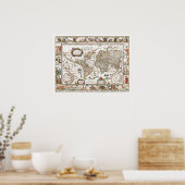 アンティーク歴史旧世界地図の大陸 ポスター (キッチン)