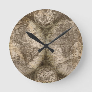 アンティーク歴史旧世界地図の大陸 ラウンド壁時計