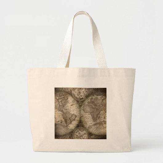 アンティーク歴史旧世界地図の大陸 ラージトートバッグ (正面)