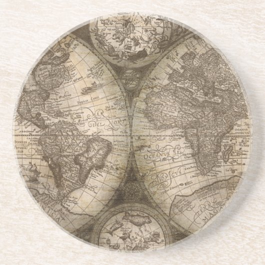 アンティーク歴史旧世界地図リトグラフ コースター (正面)
