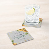 アンティーク水彩ひまわり退職パーティーアイディア スクエアペーパーコースター (インサイチュ)