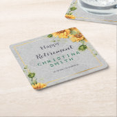 アンティーク水彩ひまわり退職パーティーアイディア スクエアペーパーコースター (アングル)