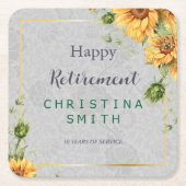 アンティーク水彩ひまわり退職パーティーアイディア スクエアペーパーコースター (正面)