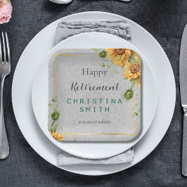 アンティーク水彩ひまわり退職パーティーアイディア ペーパープレート