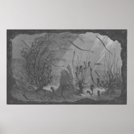 アンティーク水族館プリント海馬魚 ポスター