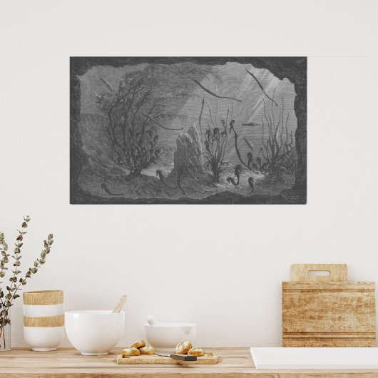 アンティーク水族館プリント海馬魚 ポスター (キッチン)