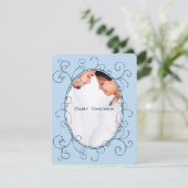 アンティーク水玉模様ブルーフォト男の赤ちゃんシャワー 招待状 (スタンド正面)