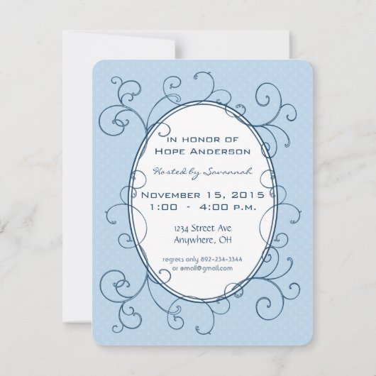 アンティーク水玉模様ブルーフォト男の赤ちゃんシャワー 招待状 (裏面)