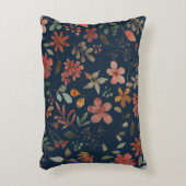 アンティーク水色プリントフローラオンネイビー アクセントクッション (正面(垂直))