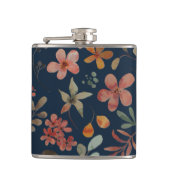 アンティーク水色プリントフローラオンネイビー フラスク (正面)